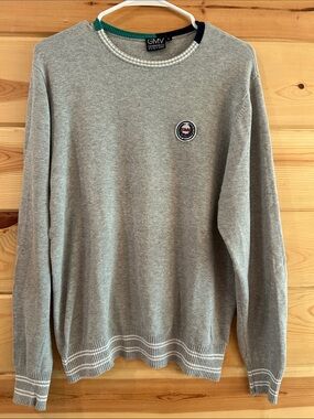 Men's GMV Light Gray Cotton Crewneck Sweater with Contrast Trim